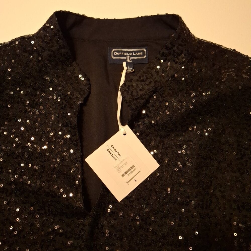 Duffield Lane Black Sequin Claudia Tunic Long Sleeve Women's Size Large - Picture 4 of 10